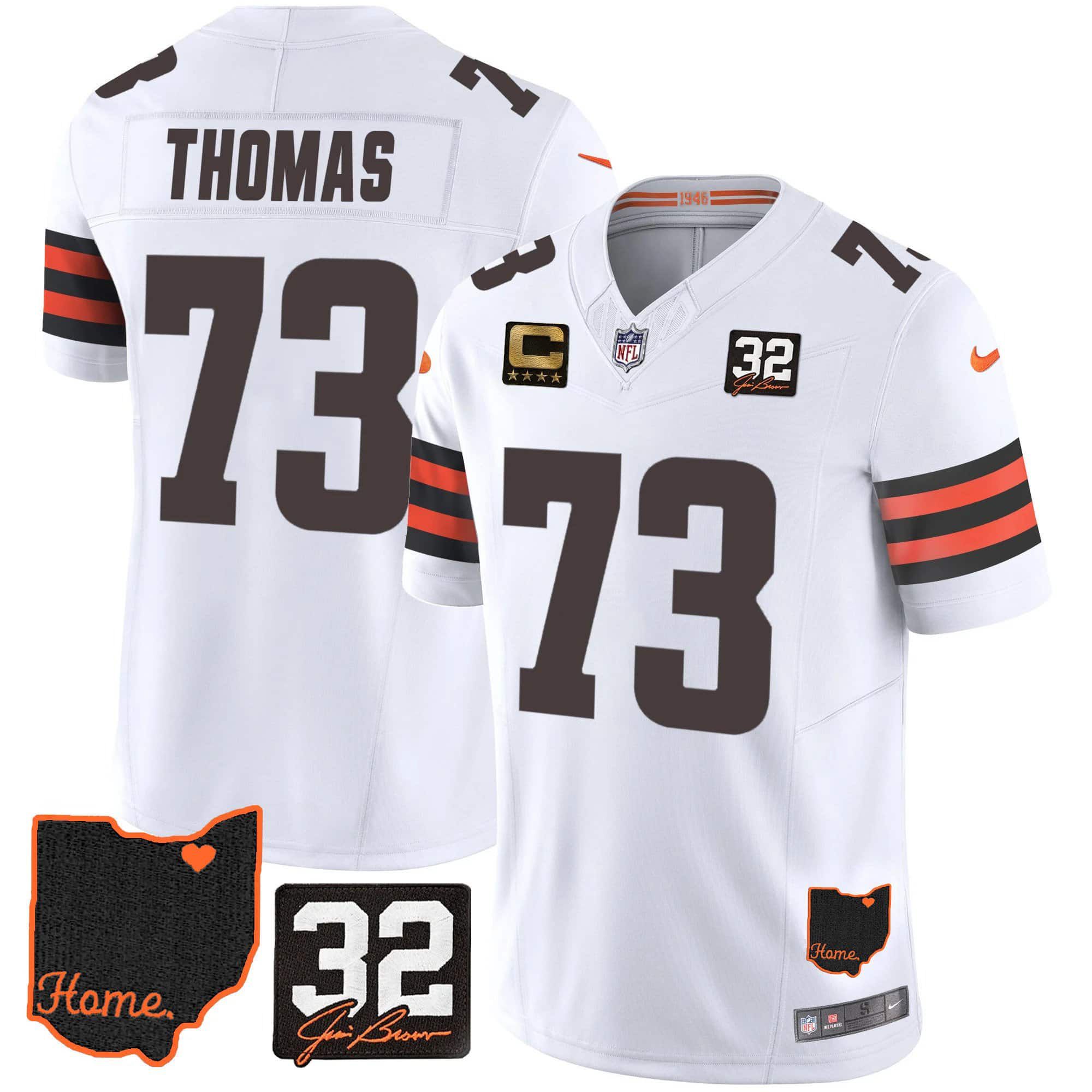 Men Cleveland Browns 73 Thomas White Memorial Home Patch 2024 Nike NFL Jersey